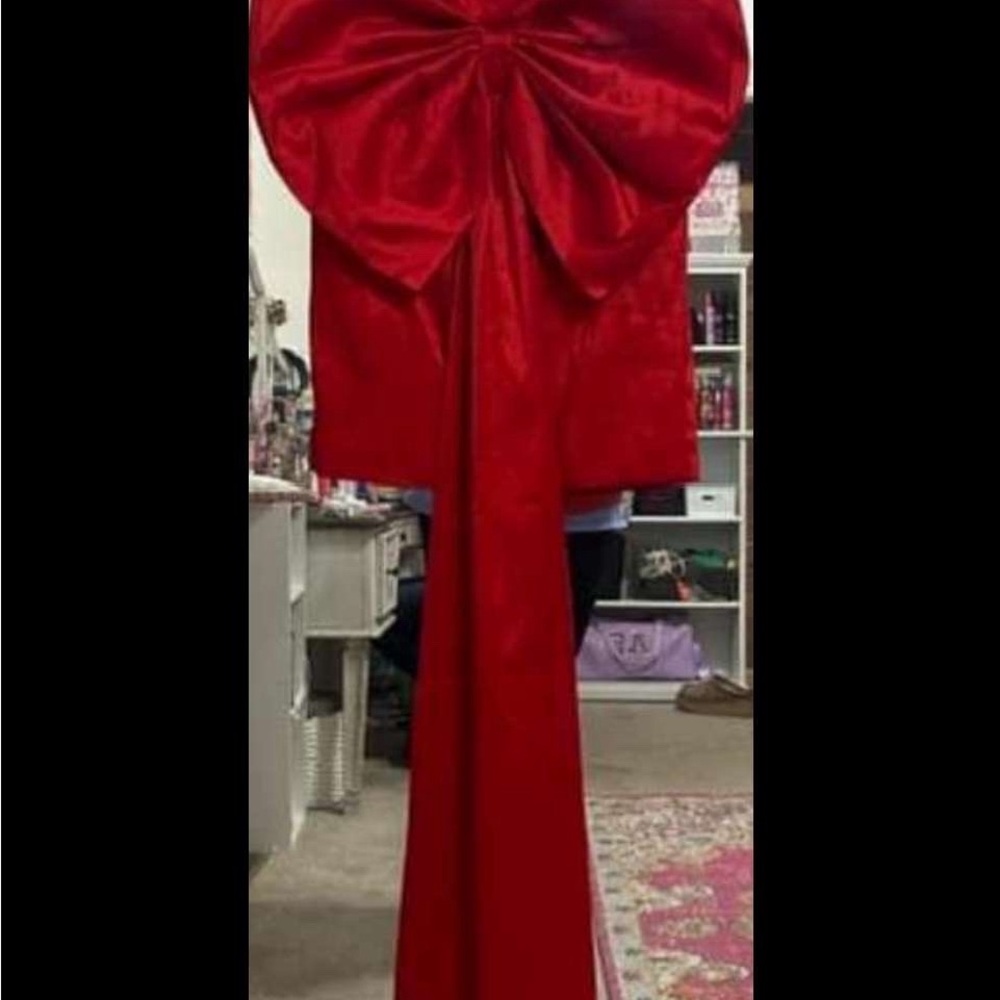Large Red Satin Bow dress with Long train